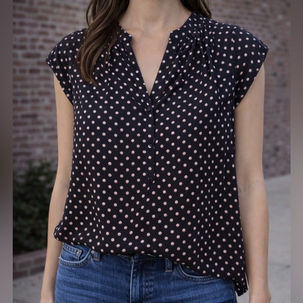 Fun 2 Fun Black and Pink Polka Dot Blouse Small